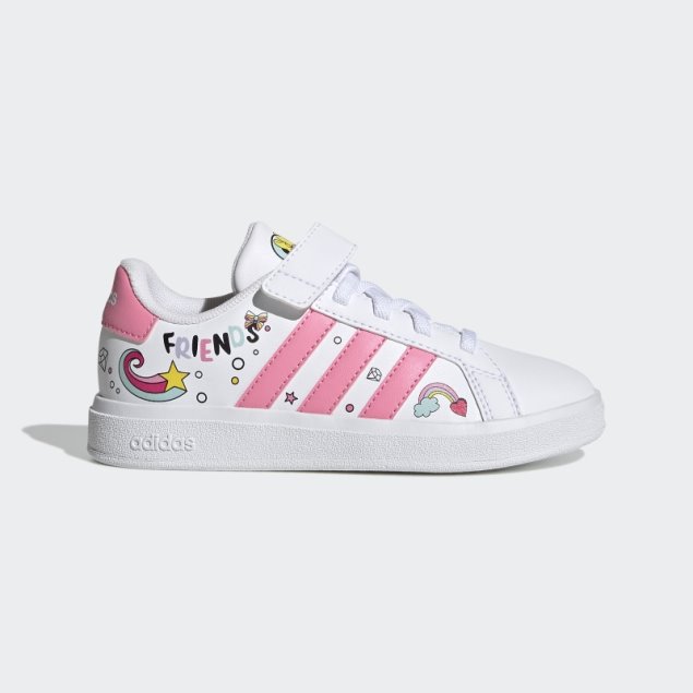 Blanco Adidas X Disney Grand Court Minnie Mouse Cordones Elásticos Correa Superior Zapatos Moda
