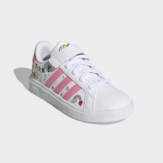Blanco Adidas X Disney Grand Court Minnie Mouse Cordones Elásticos Correa Superior Zapatos Moda