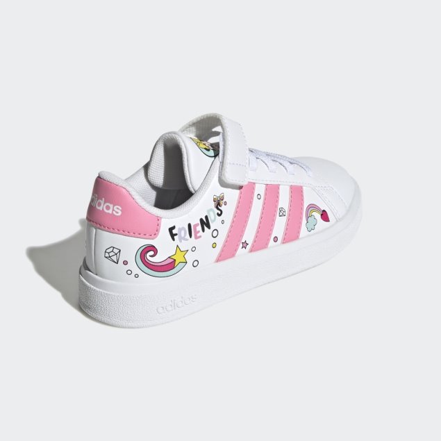 Blanco Adidas X Disney Grand Court Minnie Mouse Cordones Elásticos Correa Superior Zapatos Moda