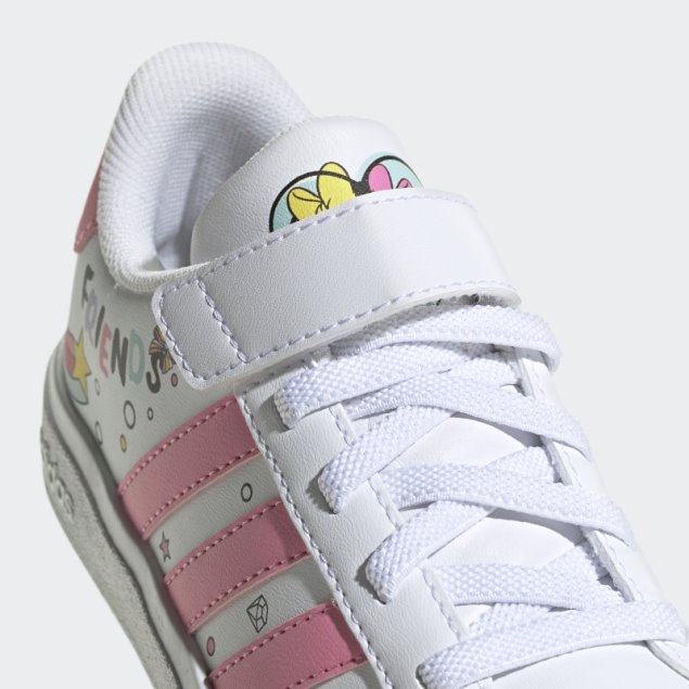 Blanco Adidas X Disney Grand Court Minnie Mouse Cordones Elásticos Correa Superior Zapatos Moda
