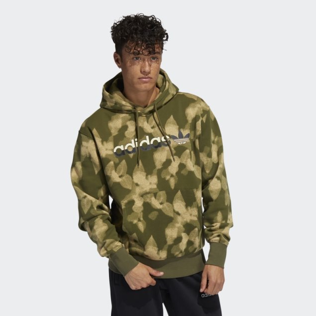 Adidas Sudadera Con Capucha Y Estampado De Hojas De Invierno Verde Oliva