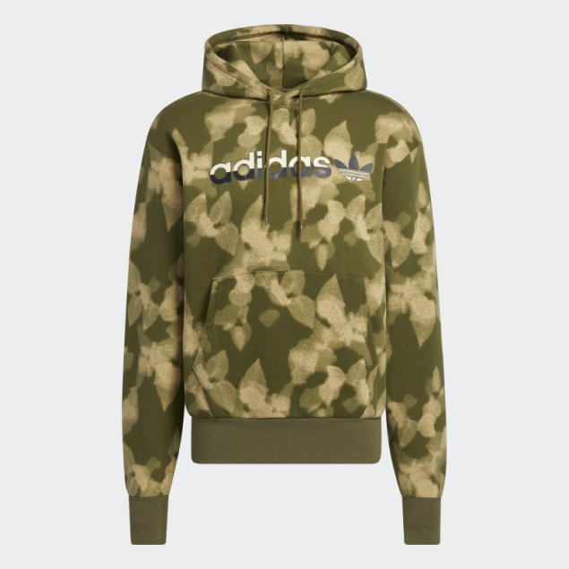 Adidas Sudadera Con Capucha Y Estampado De Hojas De Invierno Verde Oliva