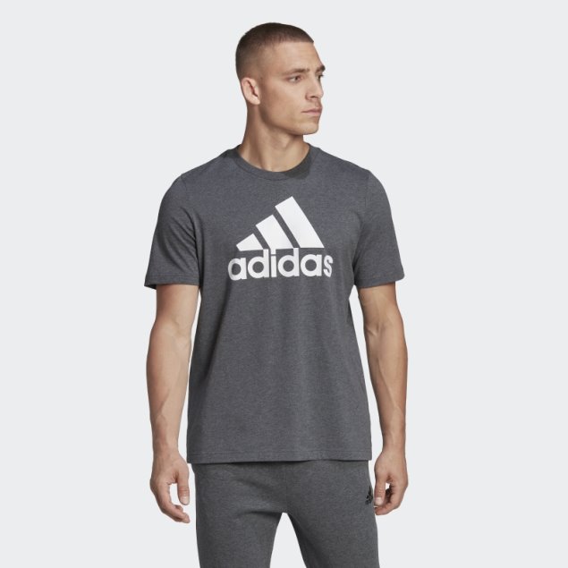 Camiseta Essentials Con Logo Grande Gris Oscuro Jaspeado Adidas