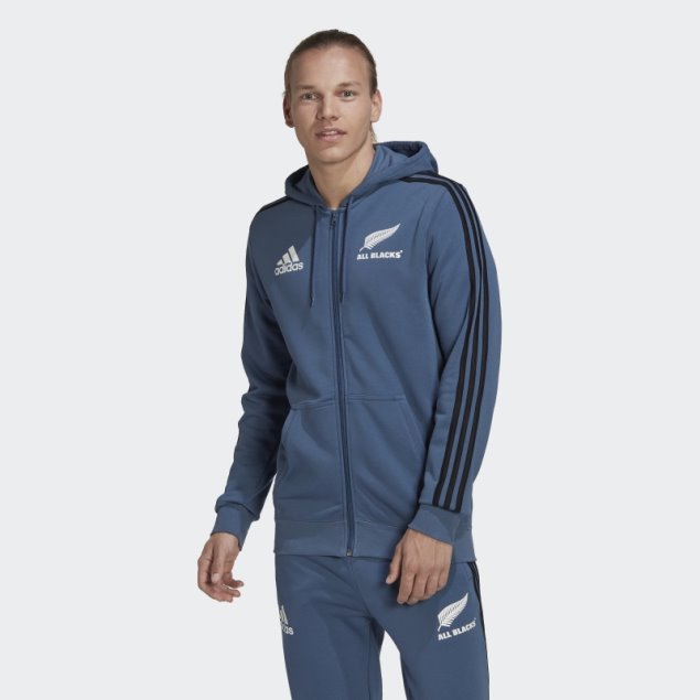 Adidas All Blacks Rugby 3-stripes Sudadera Con Capucha Acero