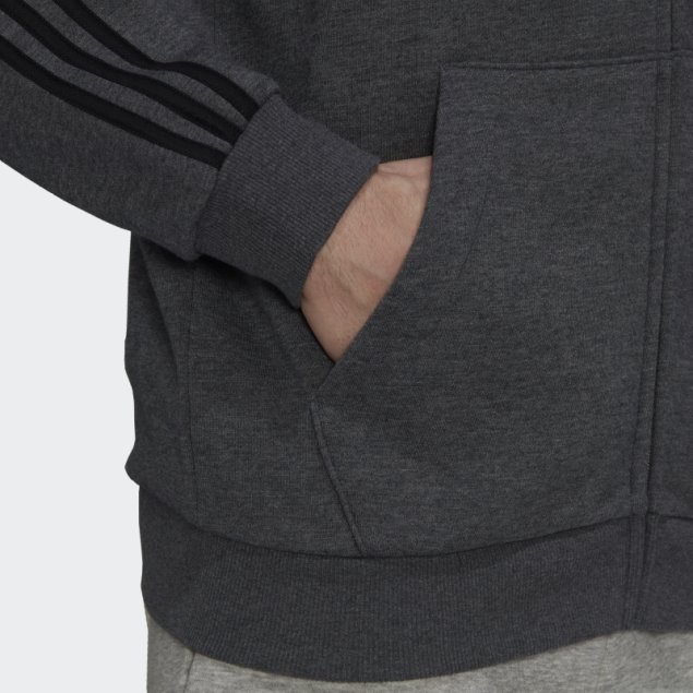 Adidas Sudadera Con Capucha Y Cremallera Completa De 3 Rayas En Gris Oscuro Heather Essentials