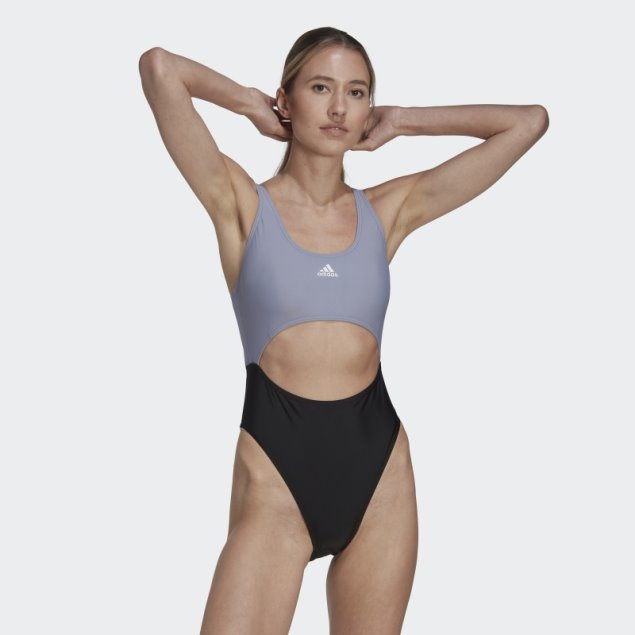 Traje De Baño Colorblock Violeta Plateado Adidas