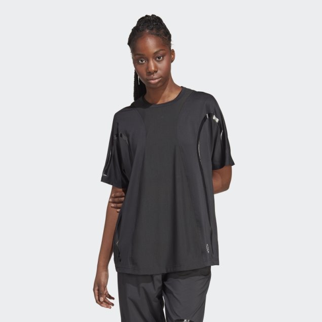 Negro Adidas Por Stella Mccartney Truepace Corriendo Camiseta Suelta Moda