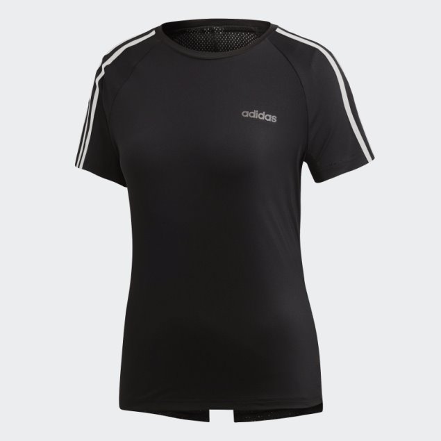 Camiseta Negra Con Diseño De 2 Movimientos De 3 Rayas Adidas