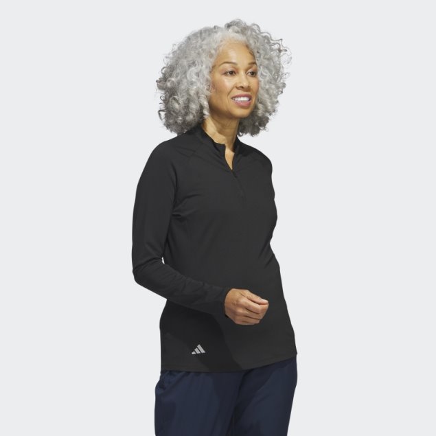 Polo De Golf De Manga Larga Con Cremallera De Un Cuarto Negro Adidas