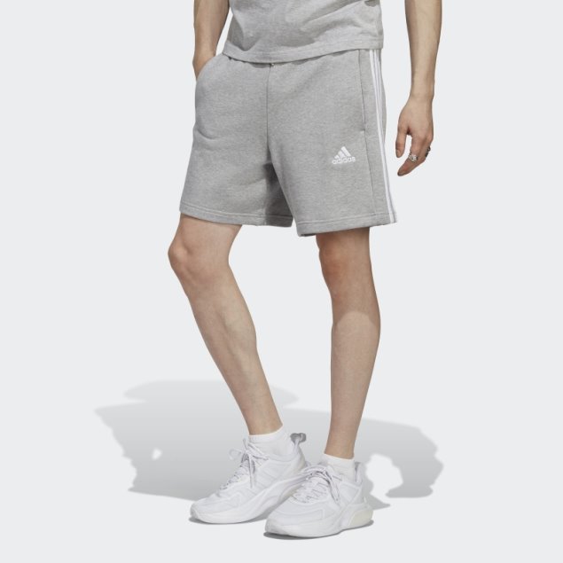 Pantalón Corto Adidas Essentials French Terry 3 Rayas Gris Medio