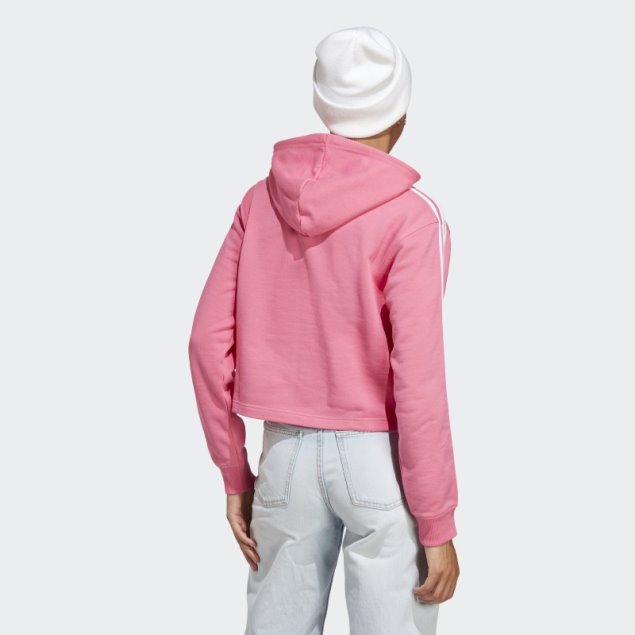 Adidas Essentials 3 Rayas French Terry Sudadera Corta Con Capucha Magenta