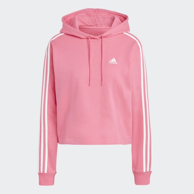 Adidas Essentials 3 Rayas French Terry Sudadera Corta Con Capucha Magenta