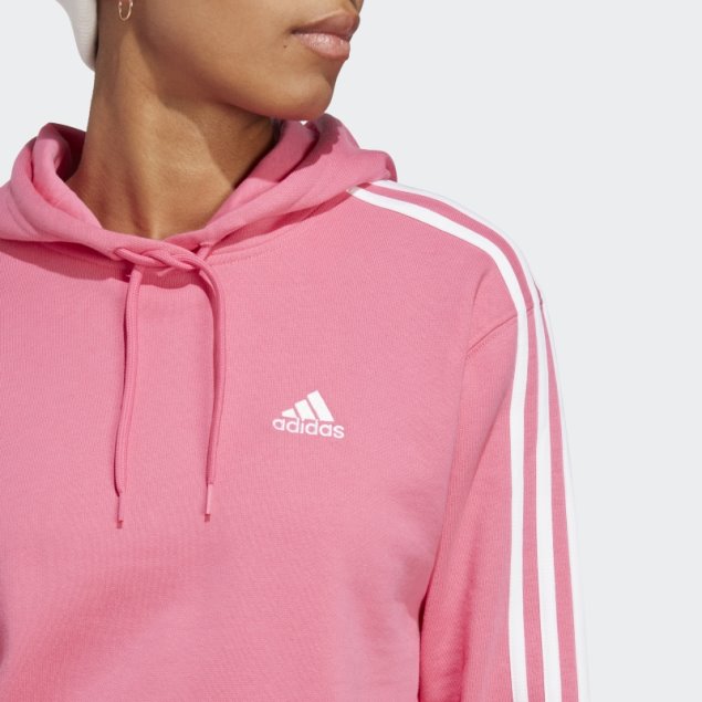 Adidas Essentials 3 Rayas French Terry Sudadera Corta Con Capucha Magenta