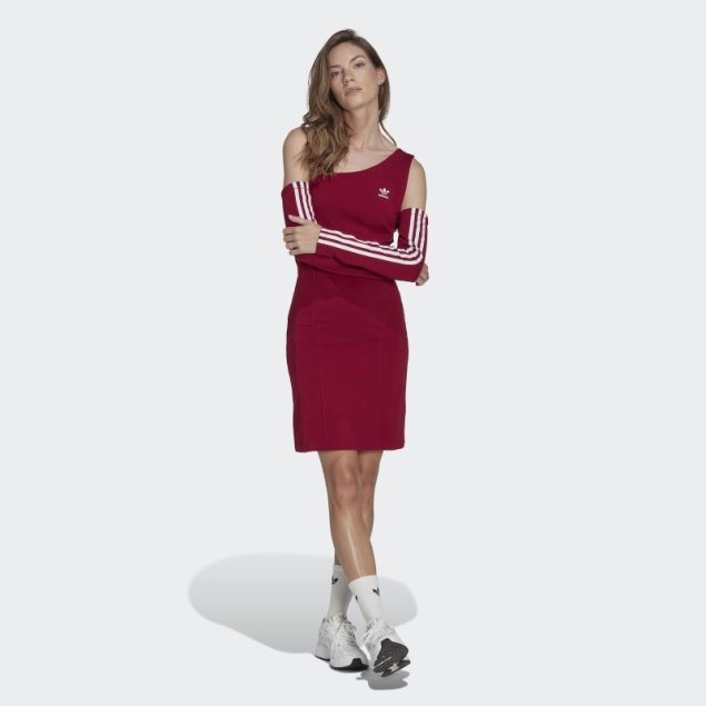 Vestido De Manga Larga Con Corte De Trébol Adicolor De Adidas Burdeos