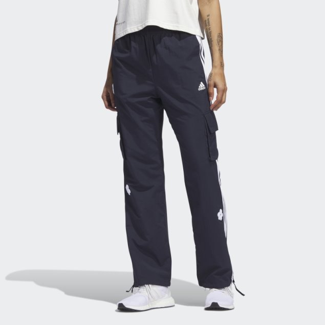 Pantalones Cargo De 3 Rayas Con Parches De Flores De Chenilla Tinta Adidas