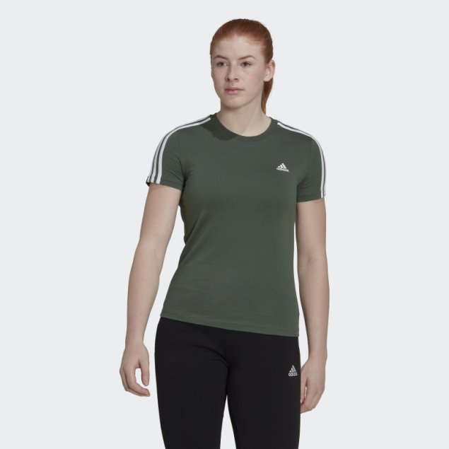 Camiseta Adidas Verde Oxide Essentials Slim Con 3 Rayas