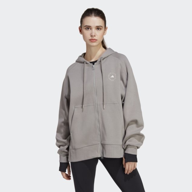 Sudadera Con Capucha Gris Paloma Adidas By Stella Mccartney Con Cremallera Completa Moda