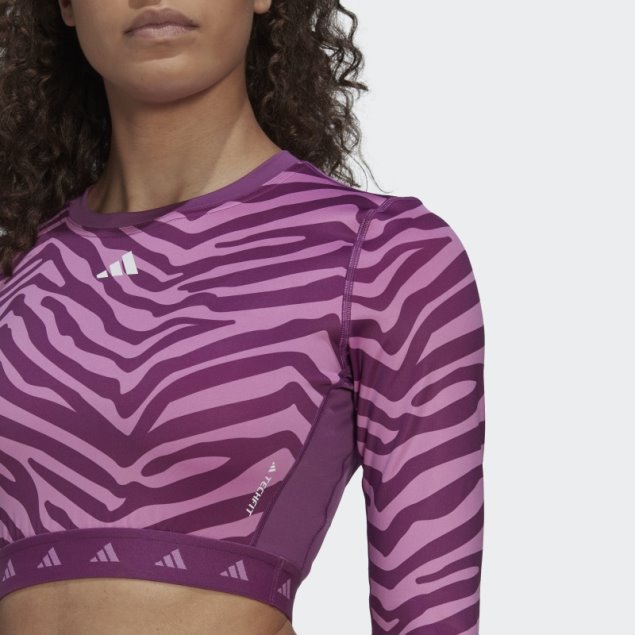 Adidas Hyperglam Techfit Crop Camiseta De Manga Larga Cebra Lila