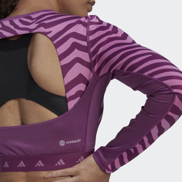 Adidas Hyperglam Techfit Crop Camiseta De Manga Larga Cebra Lila