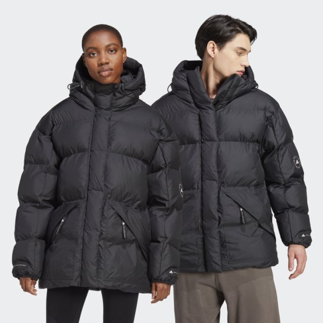 Negro Caliente Adidas Por Stella Mccartney Chaqueta De Invierno Acolchada De Longitud Media