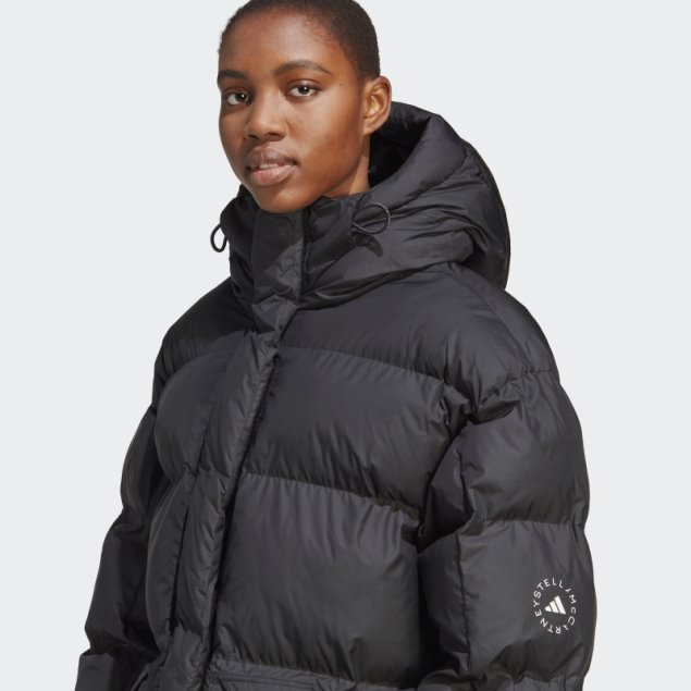 Negro Caliente Adidas Por Stella Mccartney Chaqueta De Invierno Acolchada De Longitud Media