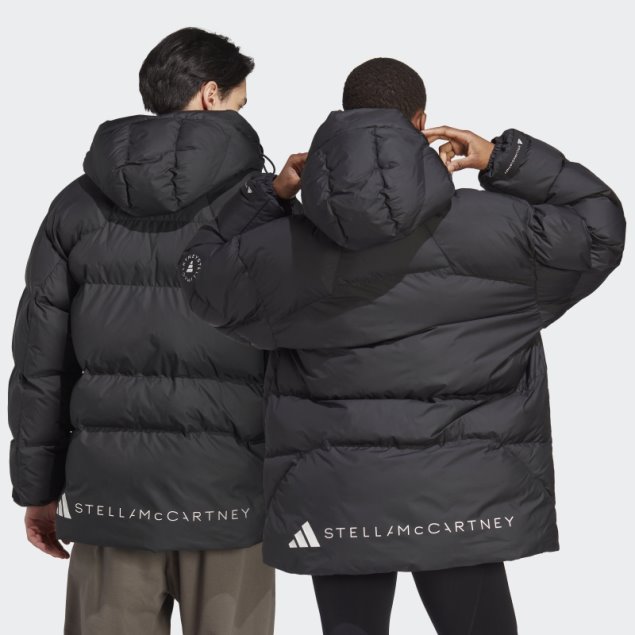 Negro Caliente Adidas Por Stella Mccartney Chaqueta De Invierno Acolchada De Longitud Media