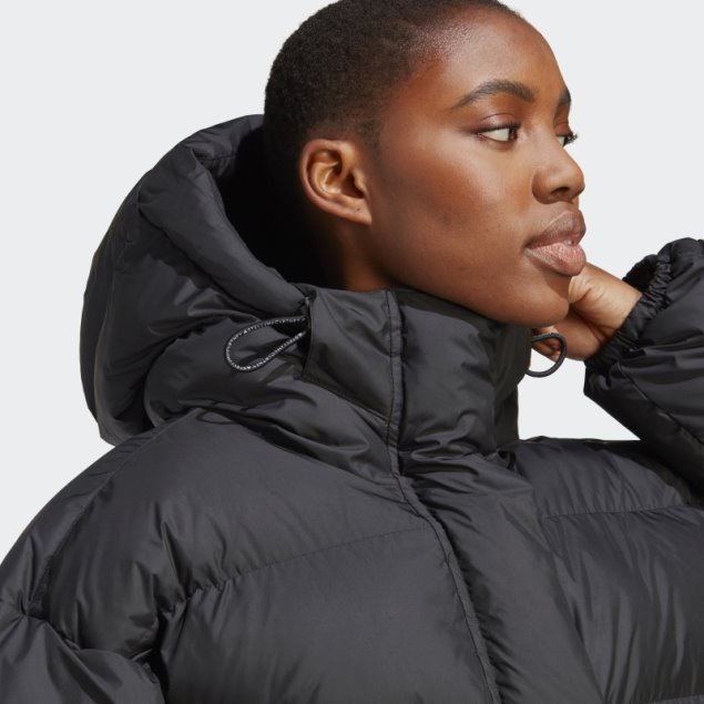 Negro Caliente Adidas Por Stella Mccartney Chaqueta De Invierno Acolchada De Longitud Media