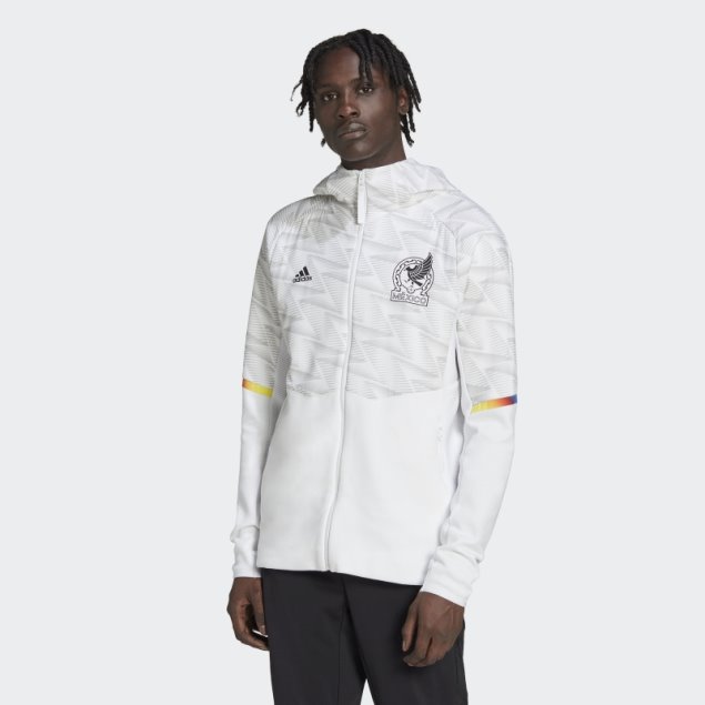 Adidas Mexico Game Day Sudadera Con Capucha De Viaje Con Cremallera Completa Blanco