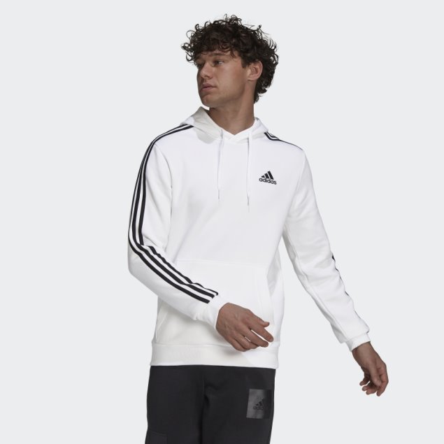 Adidas Sudadera Blanca Con Capucha Essentials De 3 Rayas
