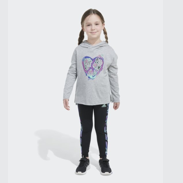 Adidas Ls Hood Tee Tight Set Gris Jaspeado