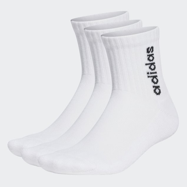Calcetines Acolchados De Media Tripulación Con Logo Vertical Lineal 3 Pares Adidas Blanco