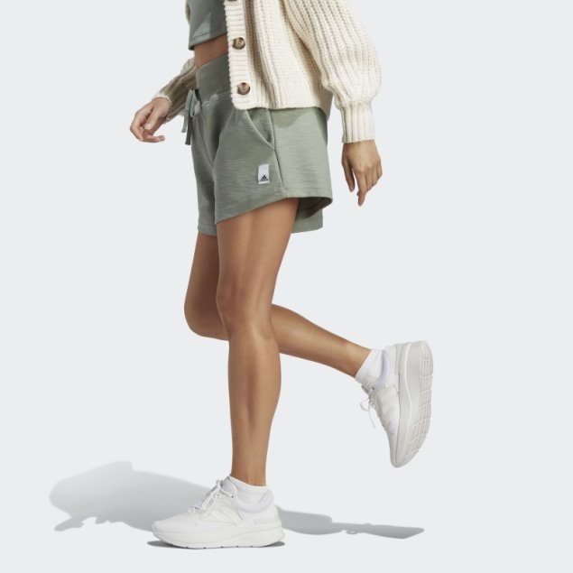 Pantalón Corto Lounge Terry Loop Plata Verde Adidas