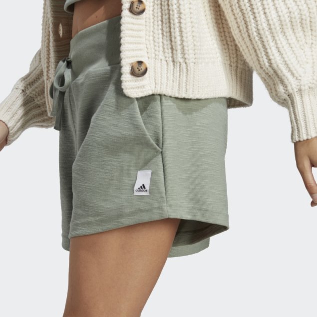 Pantalón Corto Lounge Terry Loop Plata Verde Adidas