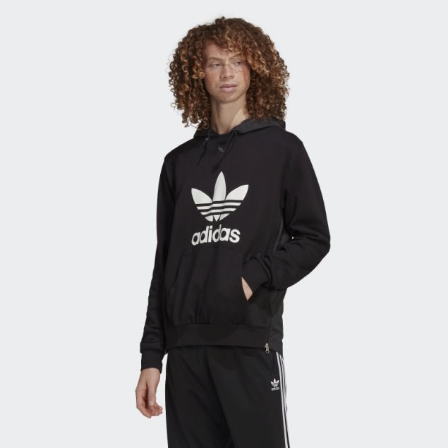 Adidas Sudadera Con Capucha De Tela Clásica Con Trébol De Choque Adicolor Negro