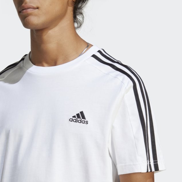 Camiseta Blanca Adidas Essentials Single Jersey 3 Rayas
