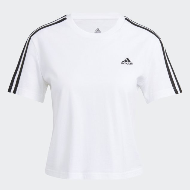 Camiseta Corta Adidas Essentials Suelta Con 3 Rayas En Blanco