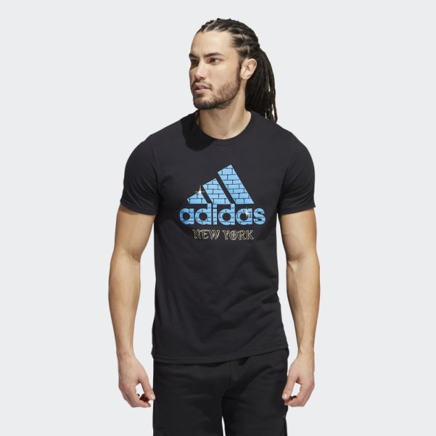 Adidas Camiseta Negra De Manga Corta Con Logo De Nueva York