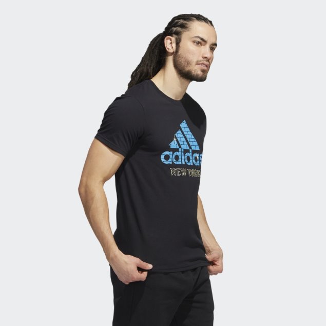 Adidas Camiseta Negra De Manga Corta Con Logo De Nueva York
