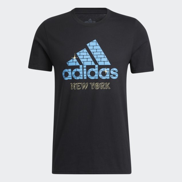 Adidas Camiseta Negra De Manga Corta Con Logo De Nueva York
