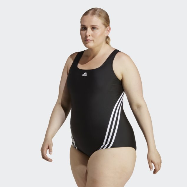 Traje De Baño Adidas Negro De 3 Rayas (talla Grande)