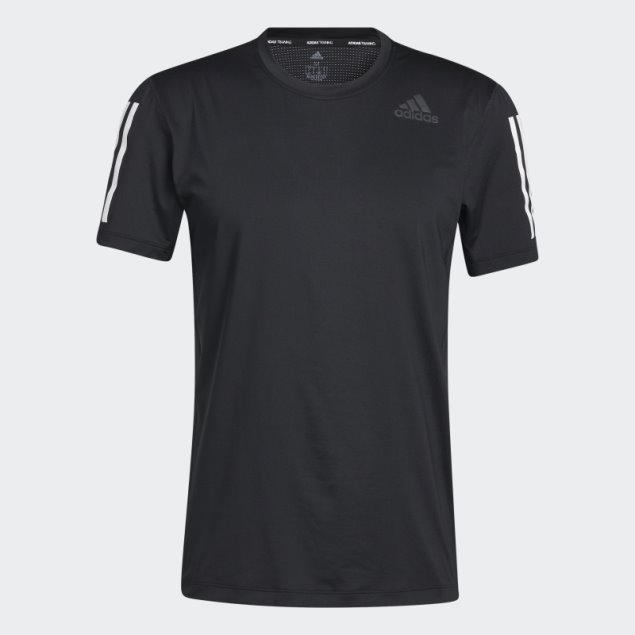 Adidas Camiseta Negra Techfit Con 3 Rayas Ajustadas
