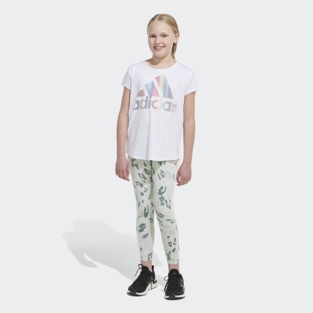 Mallas Florales De 3 Rayas De Algodón Con Estampado Completo (talla Grande) Verde Adidas