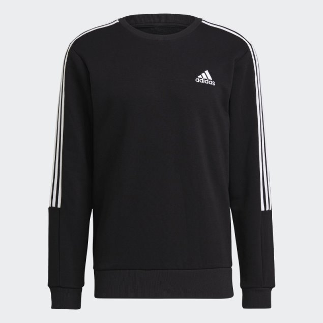 Sudadera Negra Con 3 Rayas Y Corte De Vellón Essentials De Adidas