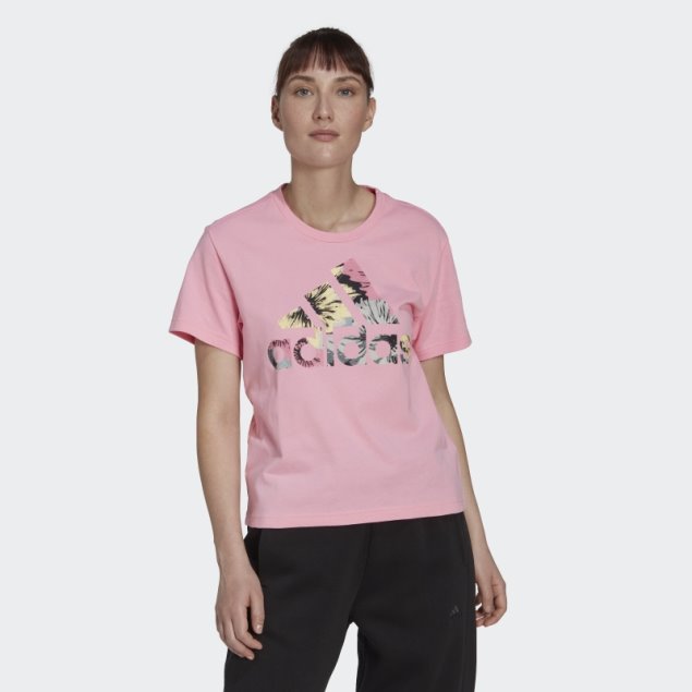 Camiseta Regular Rosa Con Estampado Allover De Adidas
