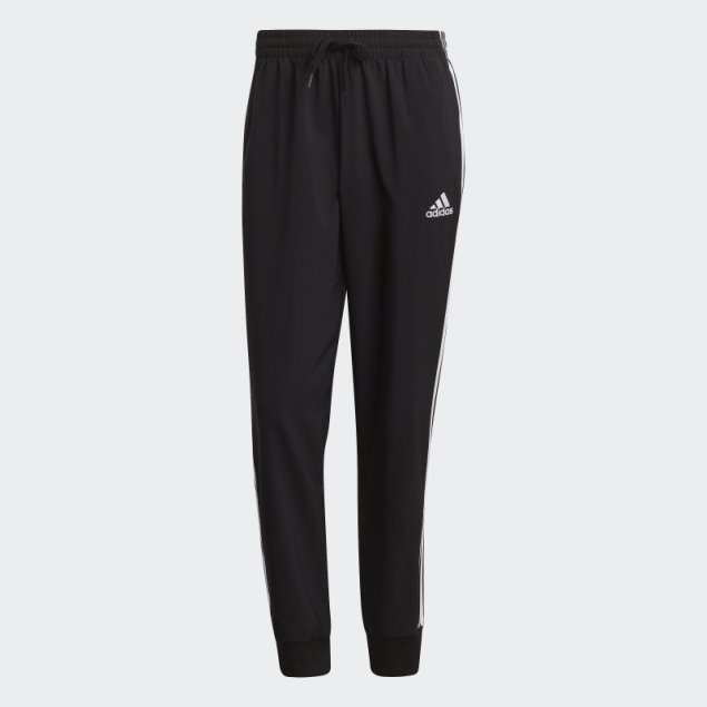 Negro Adidas Aeroready Essentials Pantalones Tejidos Con Puños Cónicos De 3 Rayas