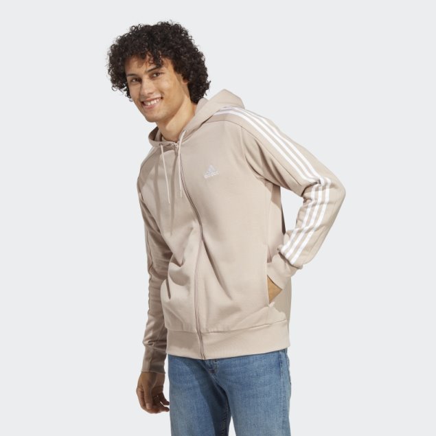 Adidas Taupe Essentials French Terry Sudadera Con Capucha Y Cremallera Completa De 3 Rayas