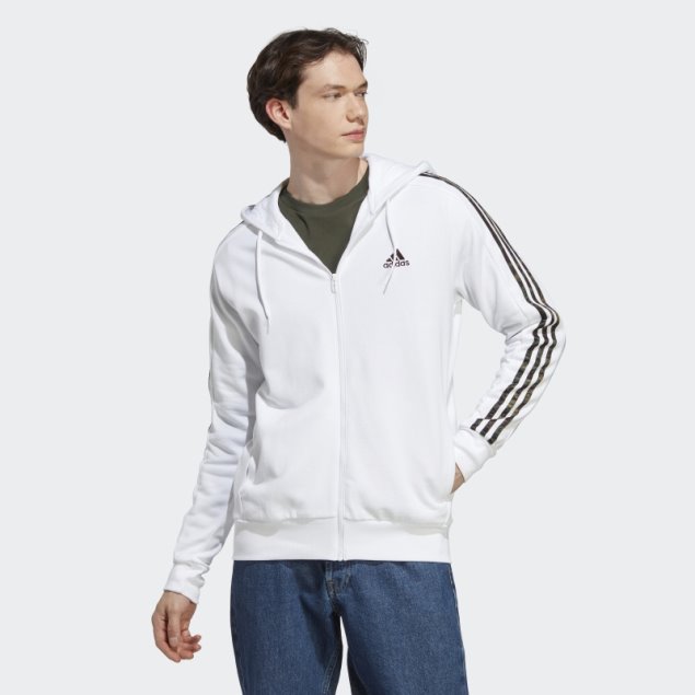 Caliente Adidas Essentials French Terry 3-stripes Full-zip Sudadera Con Capucha Blanco