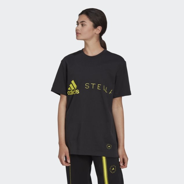 Camiseta Negra Con Logo De Adidas By Stella Mccartney