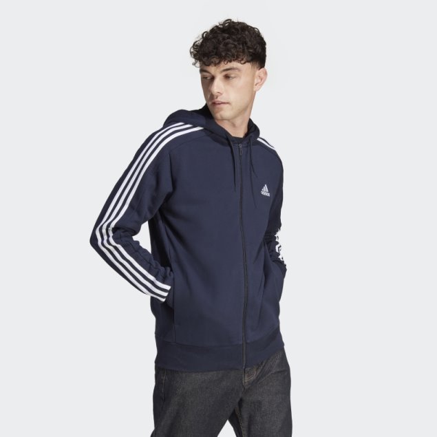 Ink Adidas Essentials Sudadera Con Capucha Y Cremallera Completa De 3 Rayas De French Terry