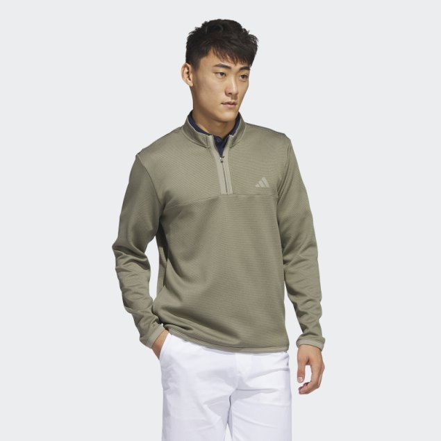 Jersey De Golf Verde Oliva Con Micropuntos Y Cremallera De 1/4 Adidas